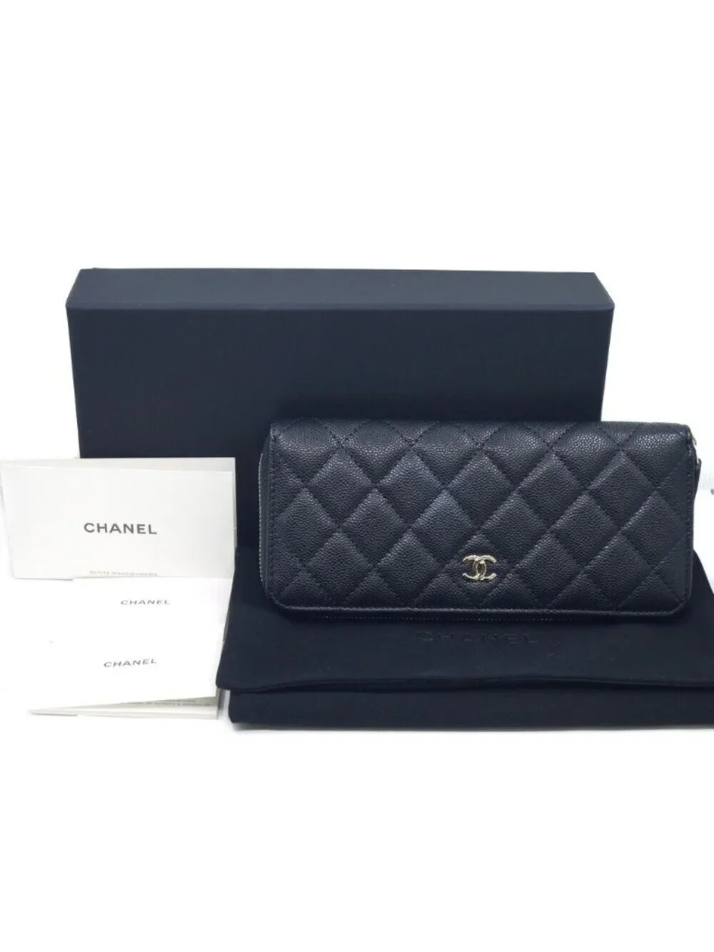 Chanel Quilted Classic Long Zip Wallet Caviar Leather Black Red Gold